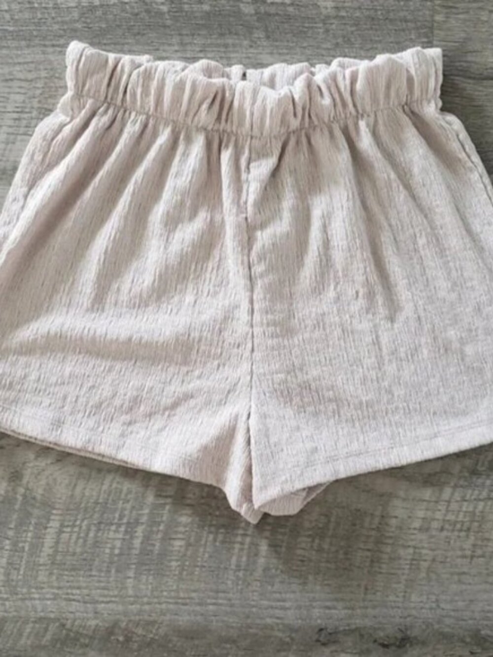 H&M Cream Textured High Waisted Shorts.
